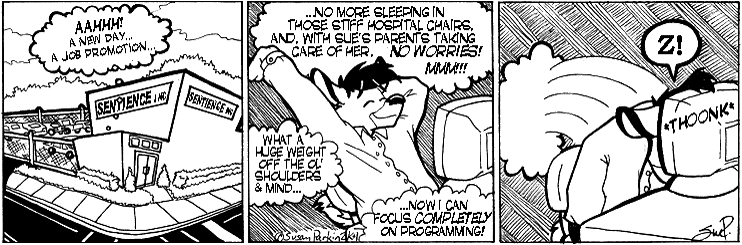 Strip for 2001-03-28 - ** Look! It's the Chair-Man of the Bored! er, well... at least the Tired. **