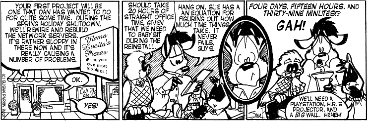 Strip for 2001-05-02 - ** A fool-proof equation from a math dummy. Go figure! **
