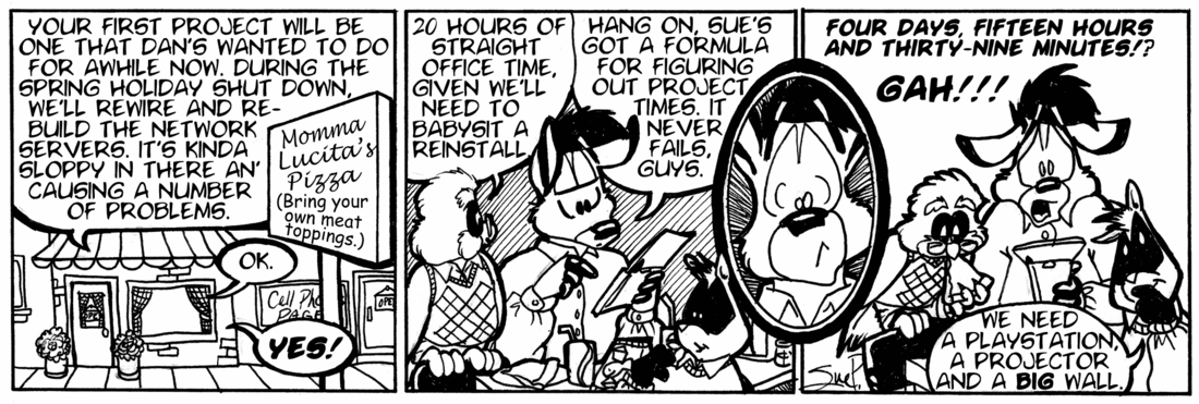 Strip for 2001-05-02 - ** A fool-proof equation from a math dummy. Go figure! **
