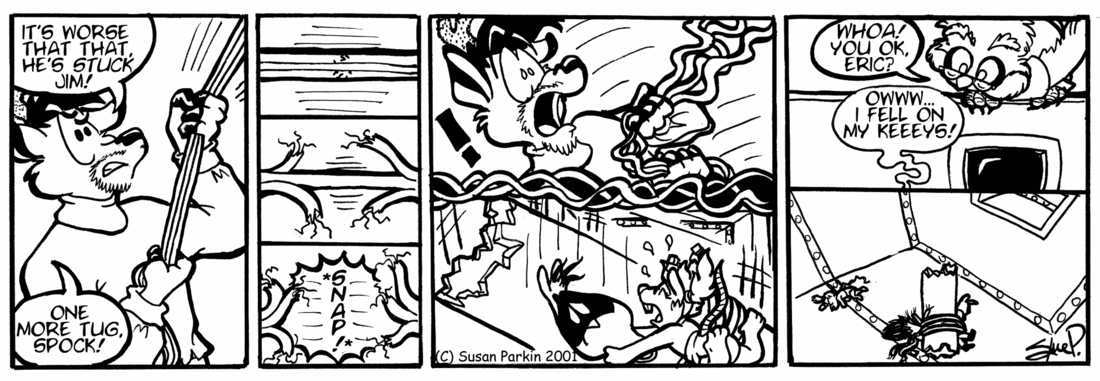 Strip for 2001-08-27 - ** Once in a while, we all fall on our...tails. **