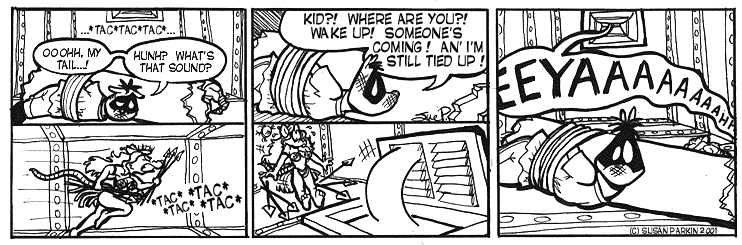 Strip for 2001-08-29 - ** The ferret and the little rat are sitting ducks. **
