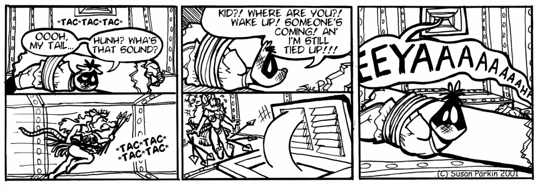 Strip for 2001-08-29 - ** The ferret and the little rat are sitting ducks. **