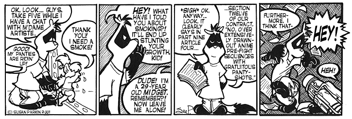 Strip for 2001-09-26 - ** Cartoon characters don't get fired...they get rubbed out, see, Mugsy? Nyeah! **