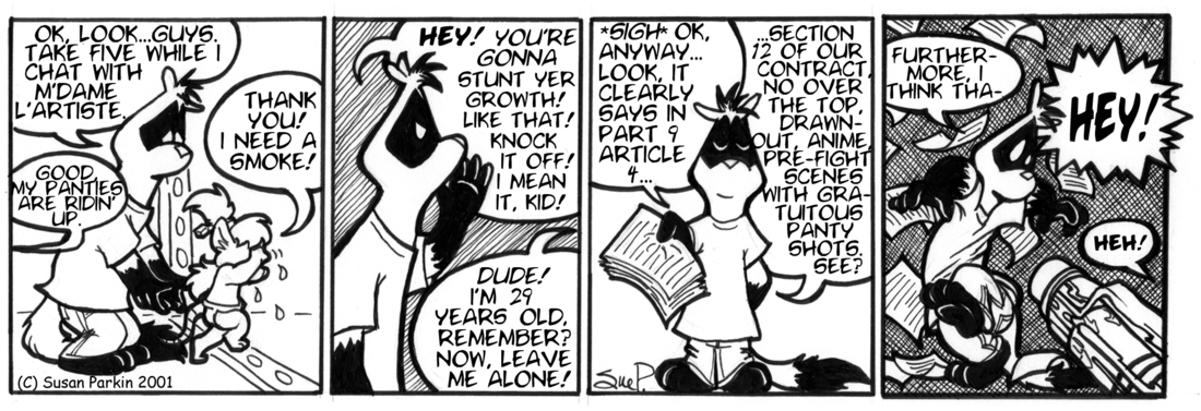 Strip for 2001-09-26 - ** Cartoon characters don't get fired...they get rubbed out, see, Mugsy? Nyeah! **