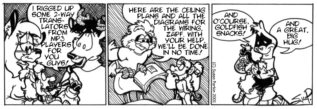 Strip for 2001-10-29 - ** Let's tell her all about the parting gifts she'll be taking home! **