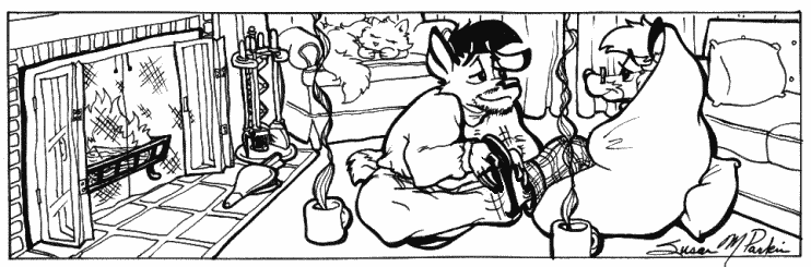 Strip for 2002-01-16 - ** A warm fire, some hot chocolate, a nice footrub,... and a pardon from the warden. **
