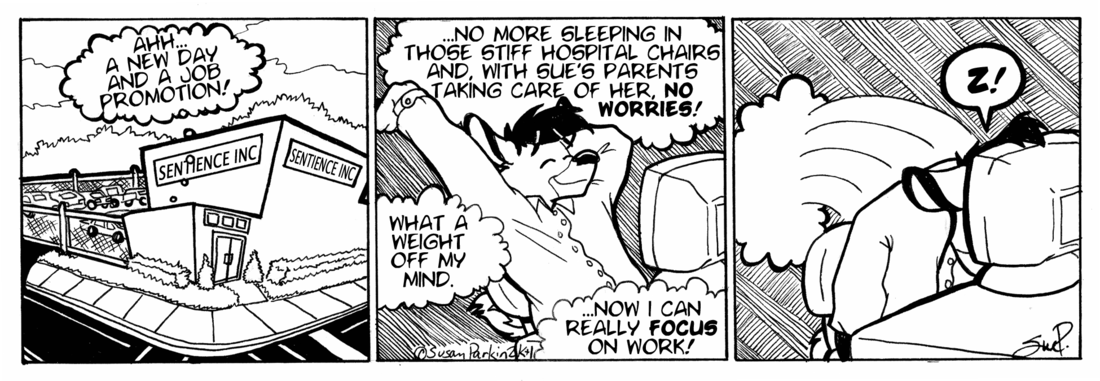 Strip for 2001-03-28 - ** Look! It's the Chair-Man of the Bored! er, well... at least the Tired. **