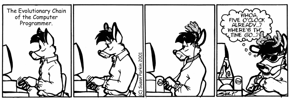 Strip for 2001-05-09 - ** Evolution... Hey! That's the New Mail client for the Gnome graphical environment in Linux :) **